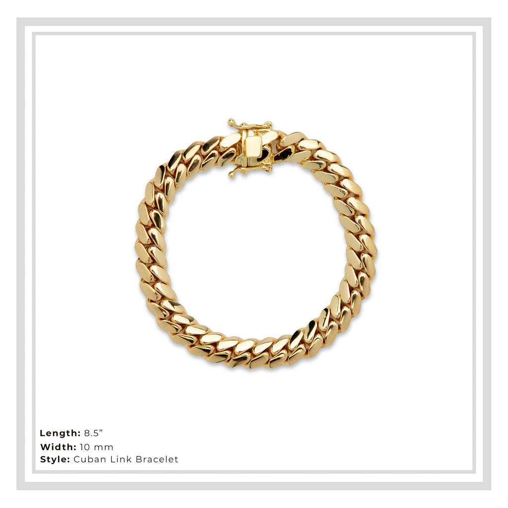 Miami Cuban Link Chain Bracelet — 14K Gold Premium Plated 10-24mm Men's Jewelry 8.5"