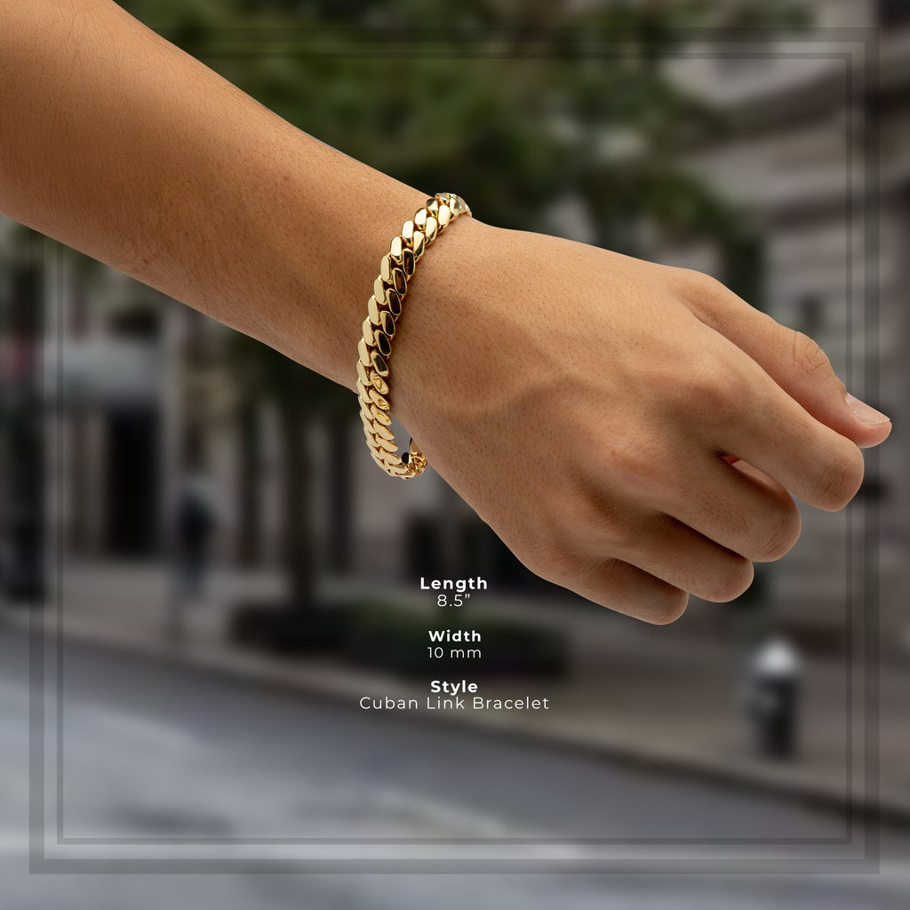 Miami Cuban Link Chain Bracelet — 14K Gold Premium Plated 10-24mm Men's Jewelry 8.5"