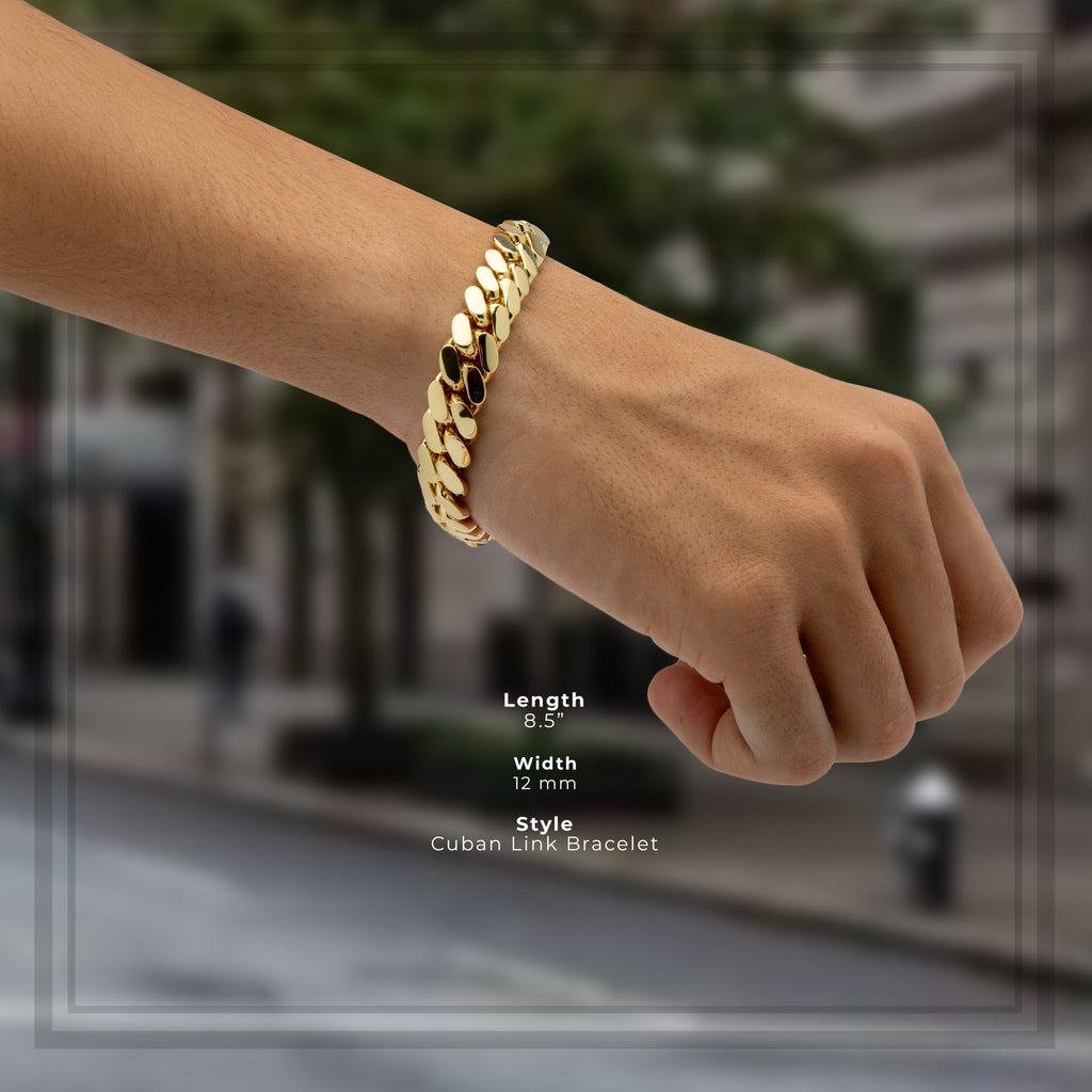 Miami Cuban Link Chain Bracelet — 14K Gold Premium Plated 10-24mm Men's Jewelry 8.5"