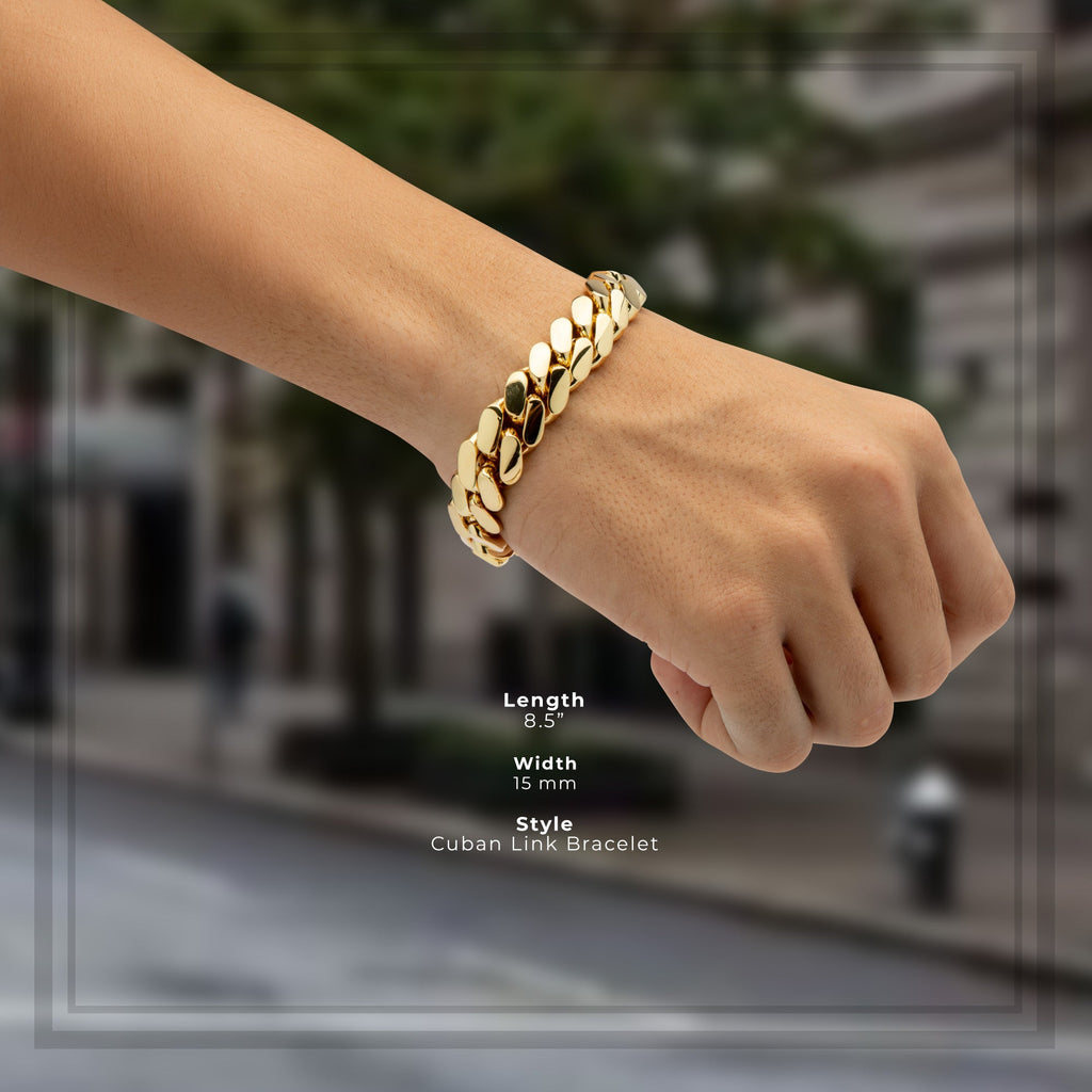 Miami Cuban Link Chain Bracelet — 14K Gold Premium Plated 10-24mm Men's Jewelry 8.5"