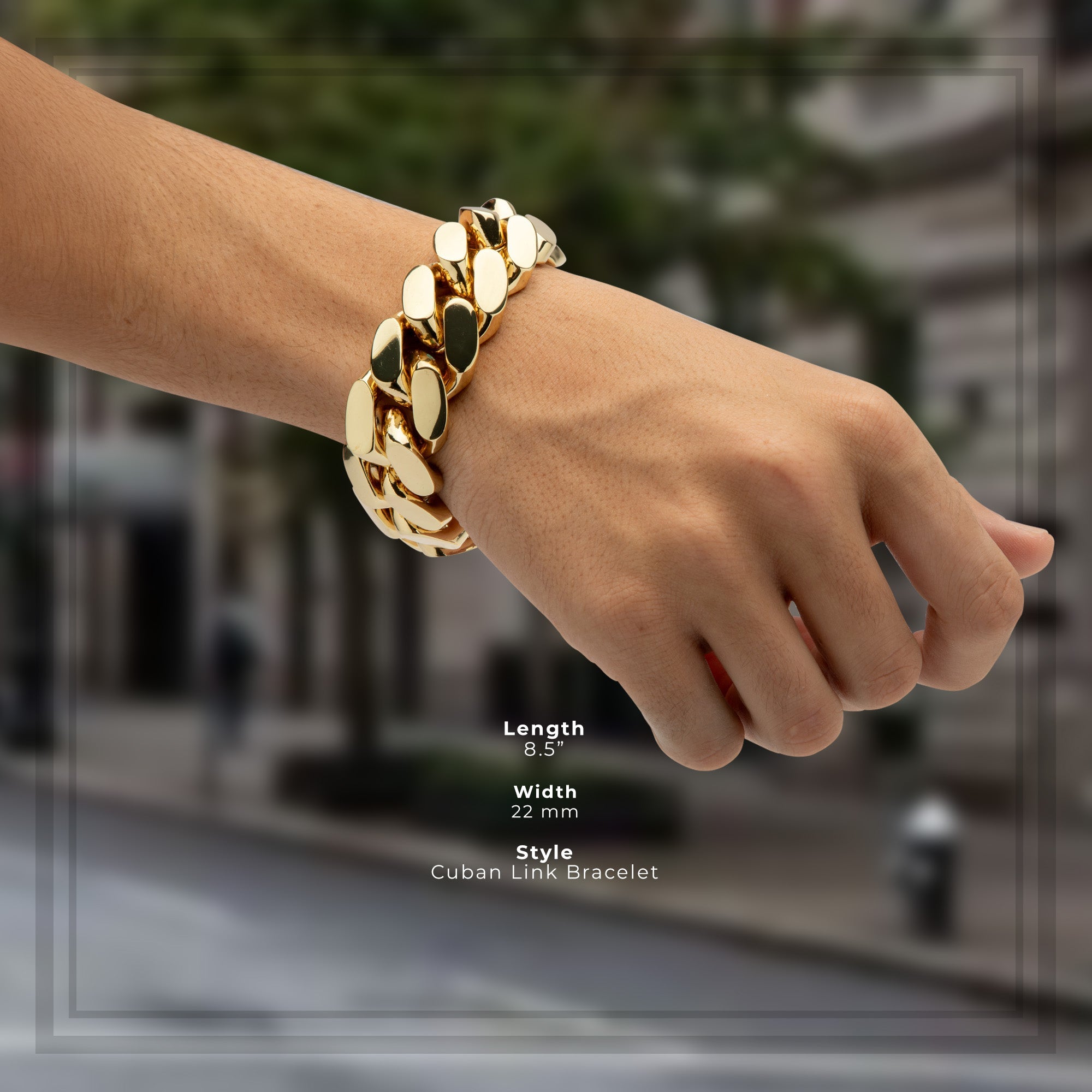 Miami Cuban Link Chain Bracelet — 14K Gold Premium Plated 10-24mm Men's Jewelry 8.5"