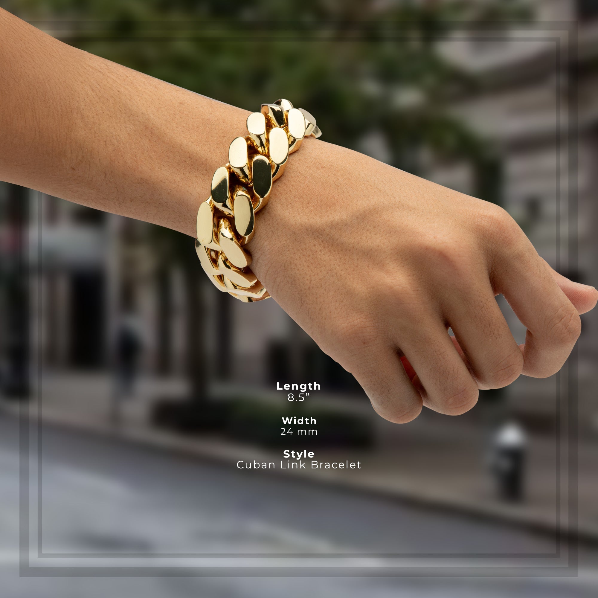 Miami Cuban Link Chain Bracelet — 14K Gold Premium Plated 10-24mm Men's Jewelry 8.5"