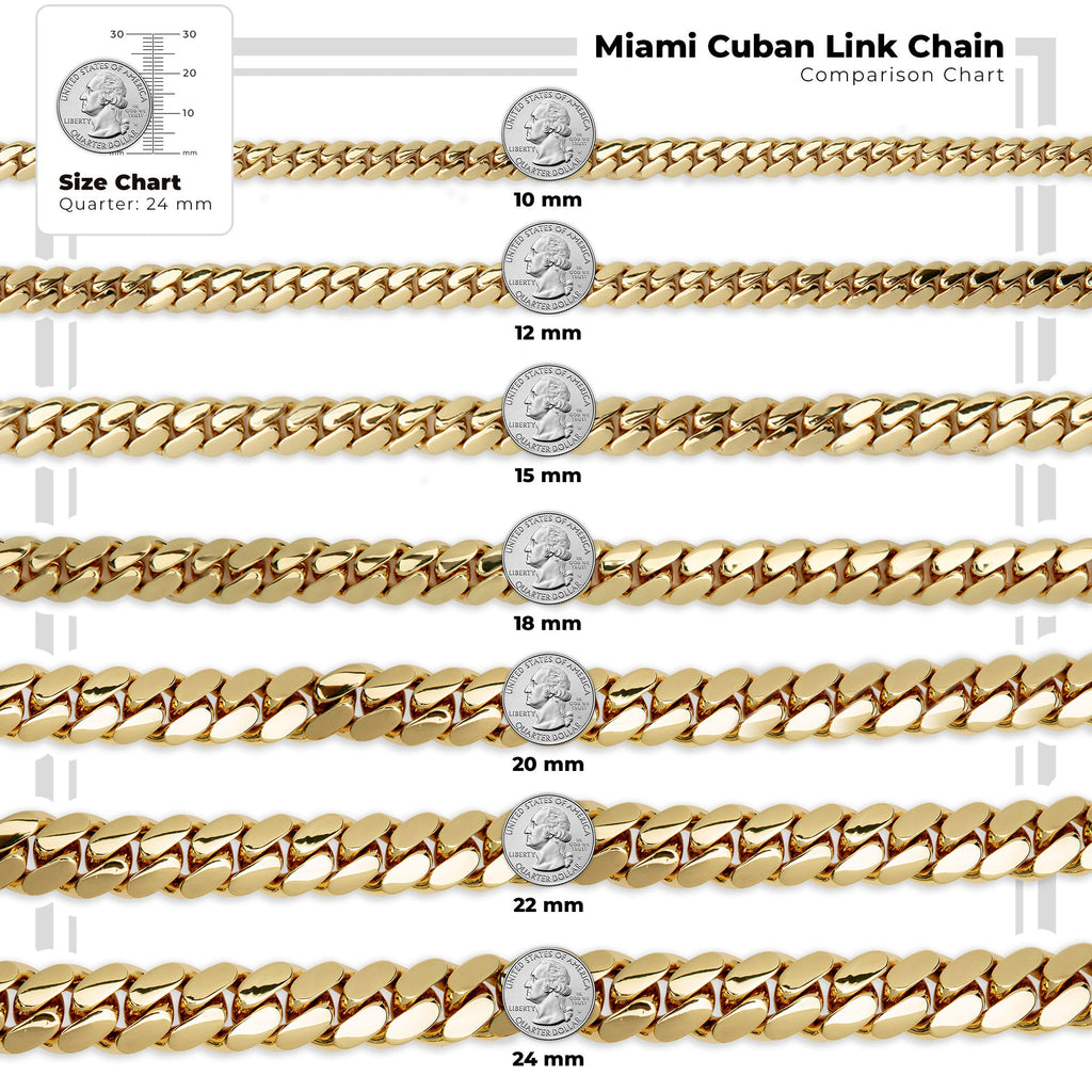 Miami Cuban Link Chain Bracelet — 14K Gold Premium Plated 10-24mm Men's Jewelry 8.5"