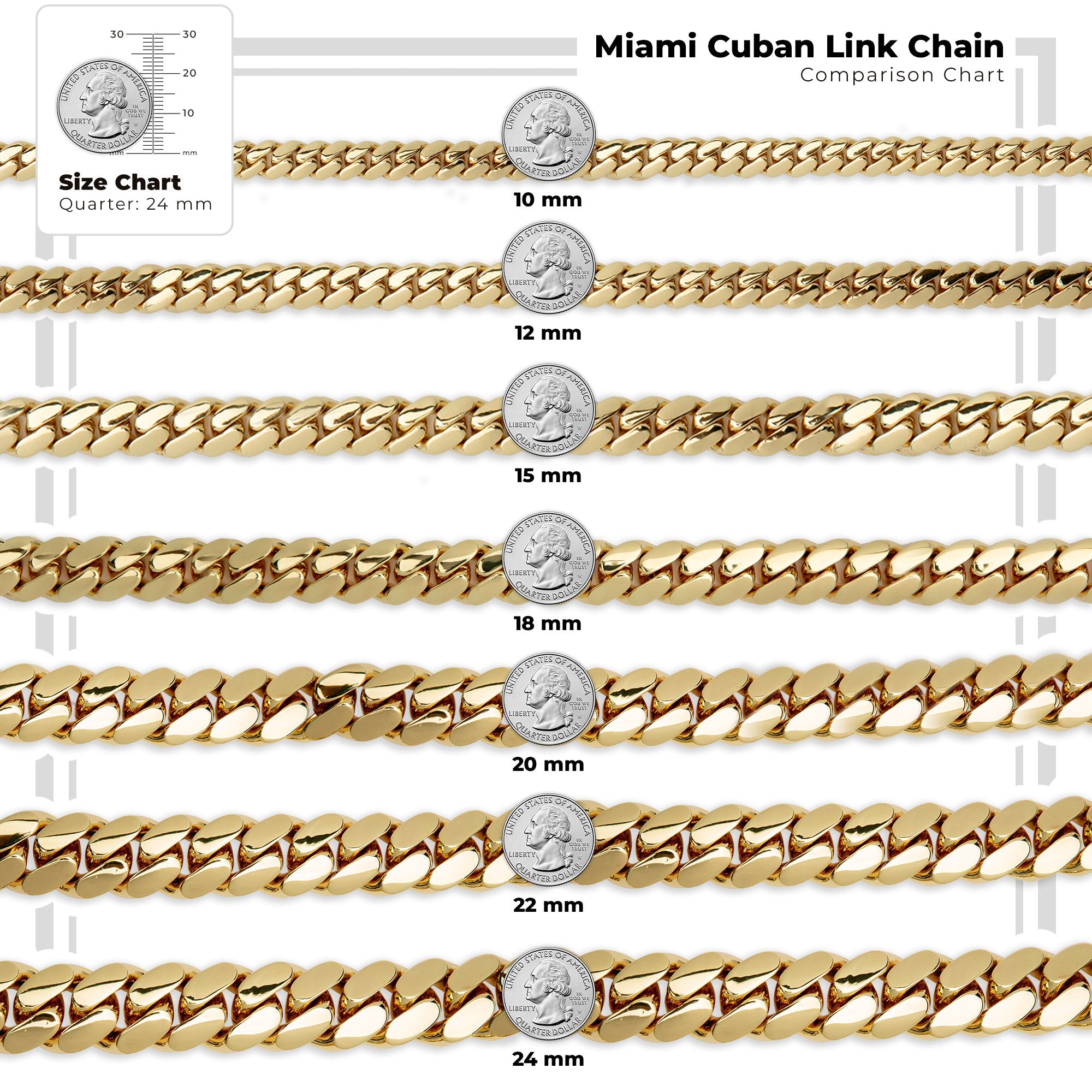 Miami Cuban Link Chain Bracelet — 14K Gold Premium Plated 10-24mm Men's Jewelry 8.5"