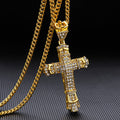 Vintage Diamond-Encrusted Cross Pendant Necklace — Iced Out Retro Unisex Street Jewelry, Gold & Silver