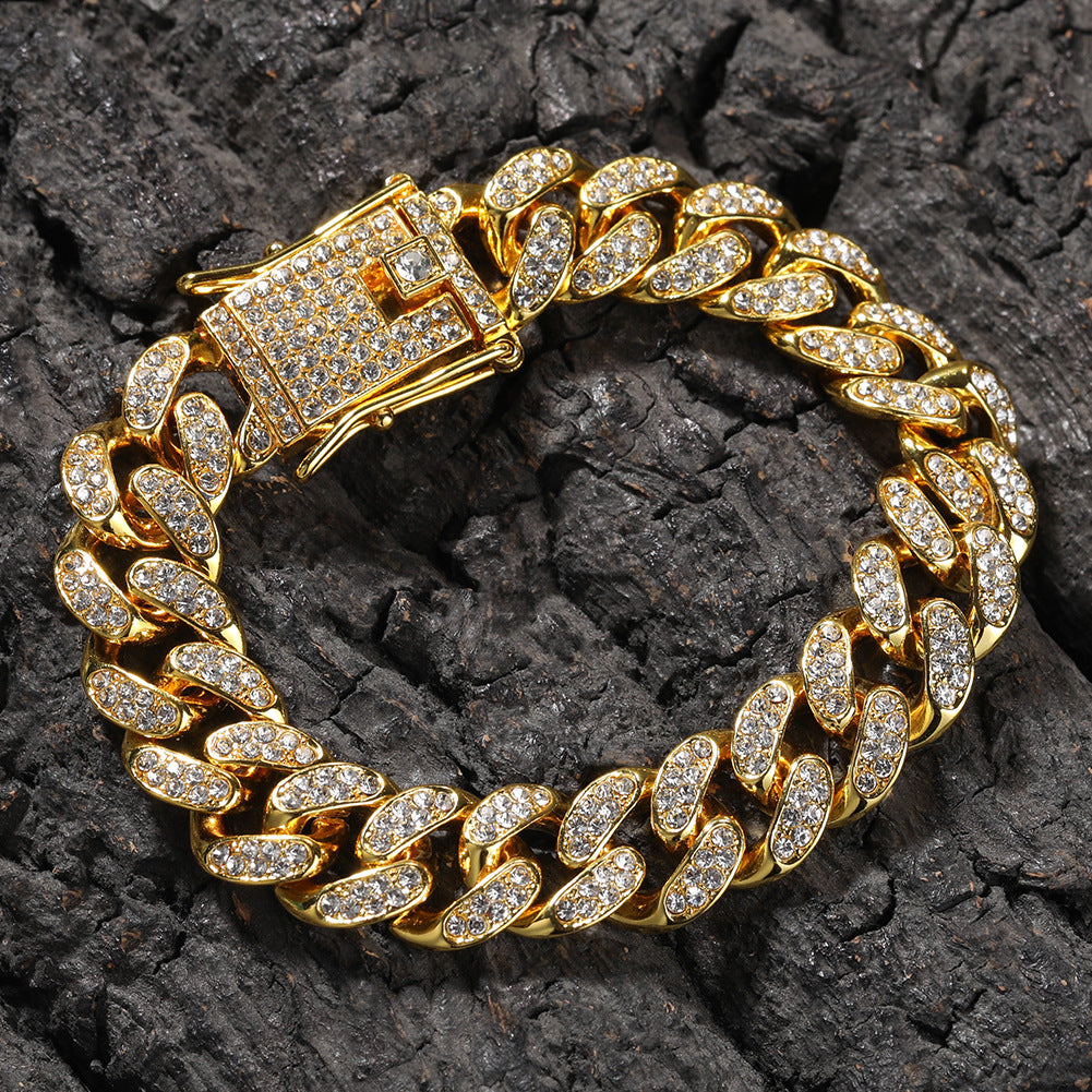 12MM Diamond-Encrusted Cuban Link Bracelet — Iced Out Thick Wristwear, Gold & Silver, 7" & 8"