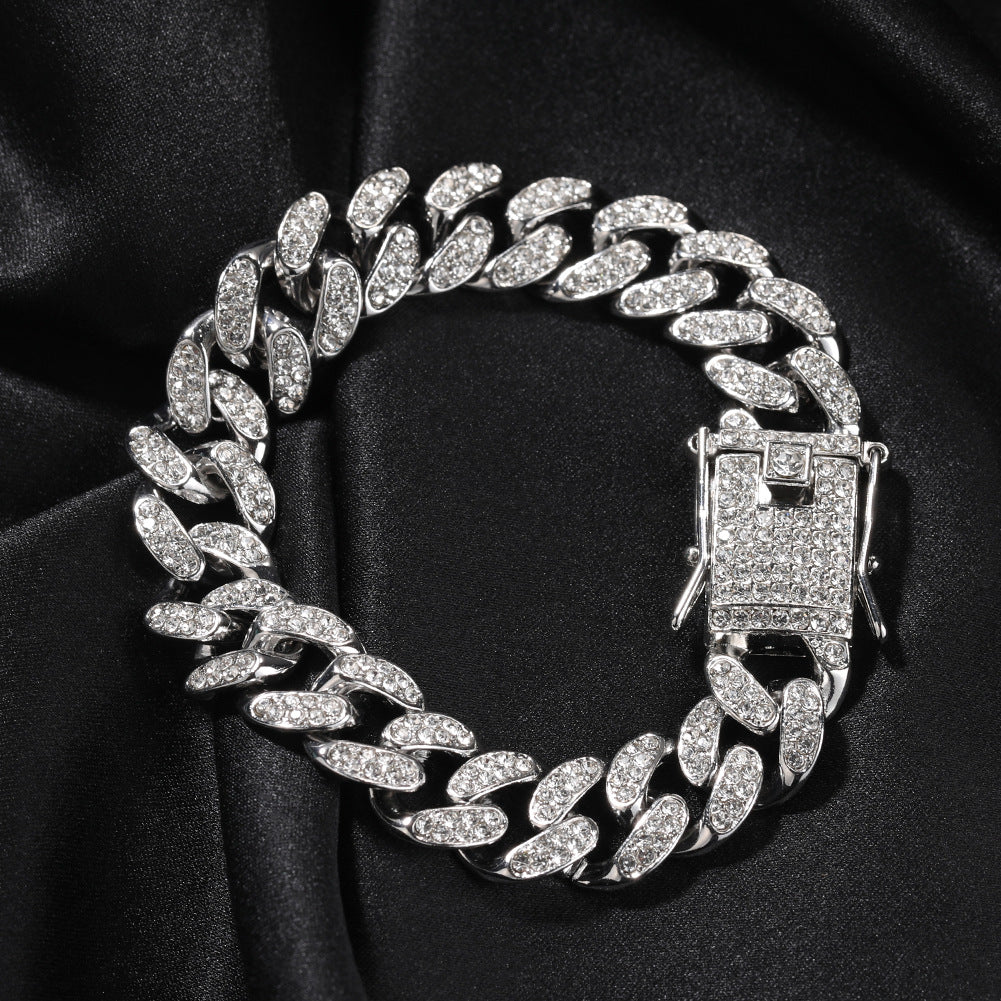 12MM Diamond-Encrusted Cuban Link Bracelet — Iced Out Thick Wristwear, Gold & Silver, 7" & 8"