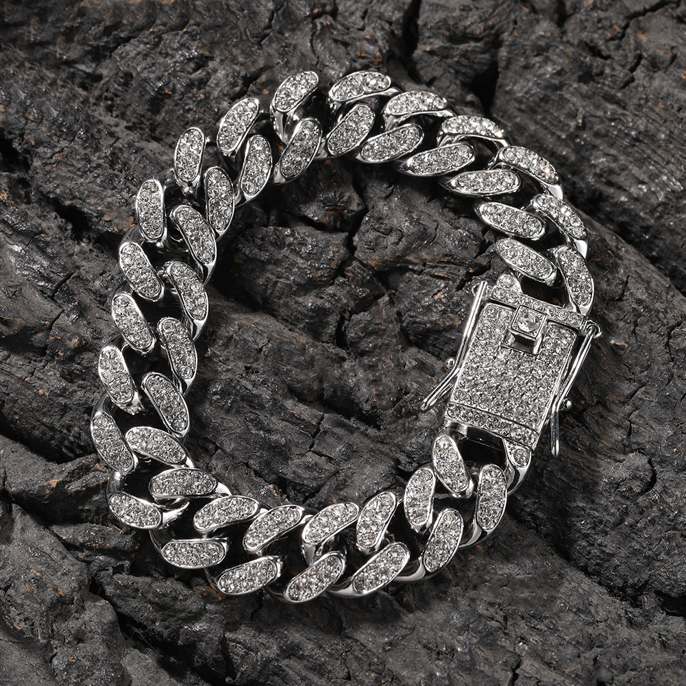 12MM Diamond-Encrusted Cuban Link Bracelet — Iced Out Thick Wristwear, Gold & Silver, 7" & 8"