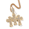 Square Zircon Diamond-Studded Cross Pendant — Geometric Iced Out Unisex Jewelry, Gold & Two-Tone, 24" Chain
