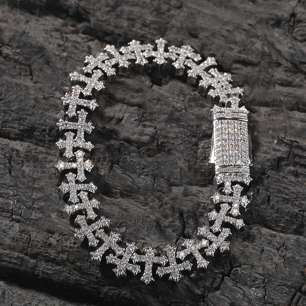 Iced Cross Bracelet — 11.5MM Zircon Hip-Hop Wristwear for Men