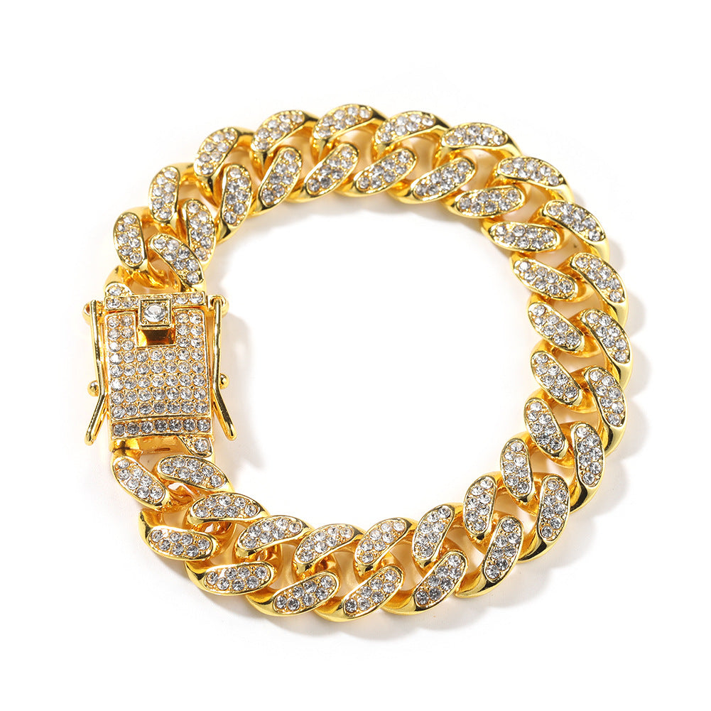12MM Diamond-Encrusted Cuban Link Bracelet — Iced Out Thick Wristwear, Gold & Silver, 7" & 8"