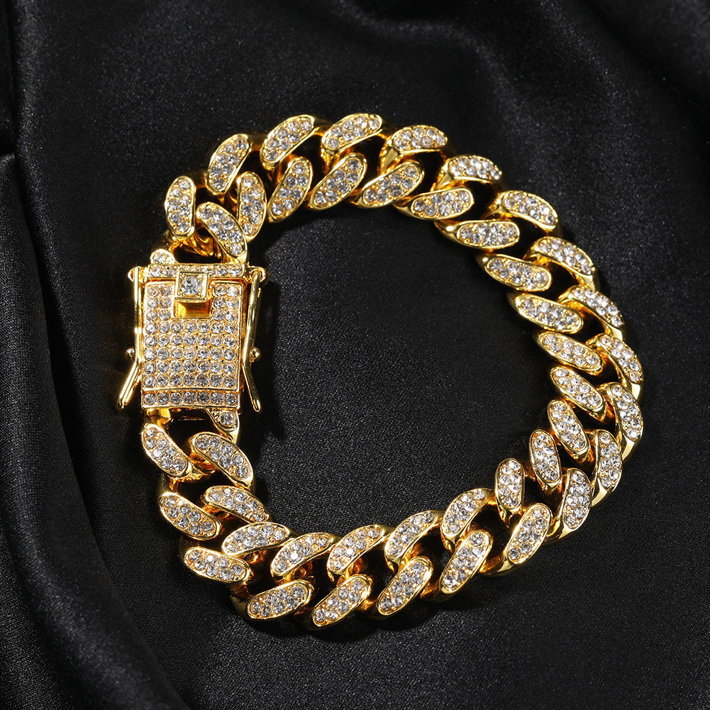 12MM Diamond-Encrusted Cuban Link Bracelet — Iced Out Thick Wristwear, Gold & Silver, 7" & 8"