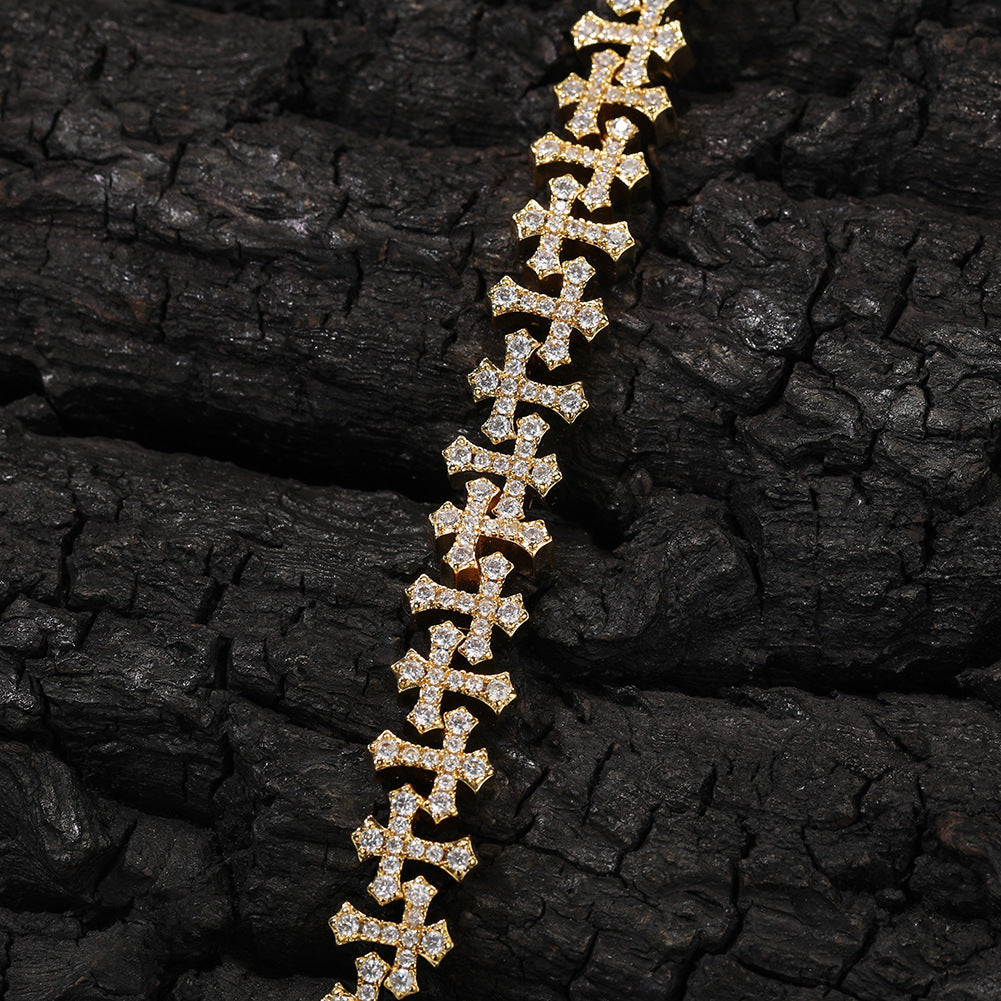 Iced Cross Bracelet — 11.5MM Zircon Hip-Hop Wristwear for Men