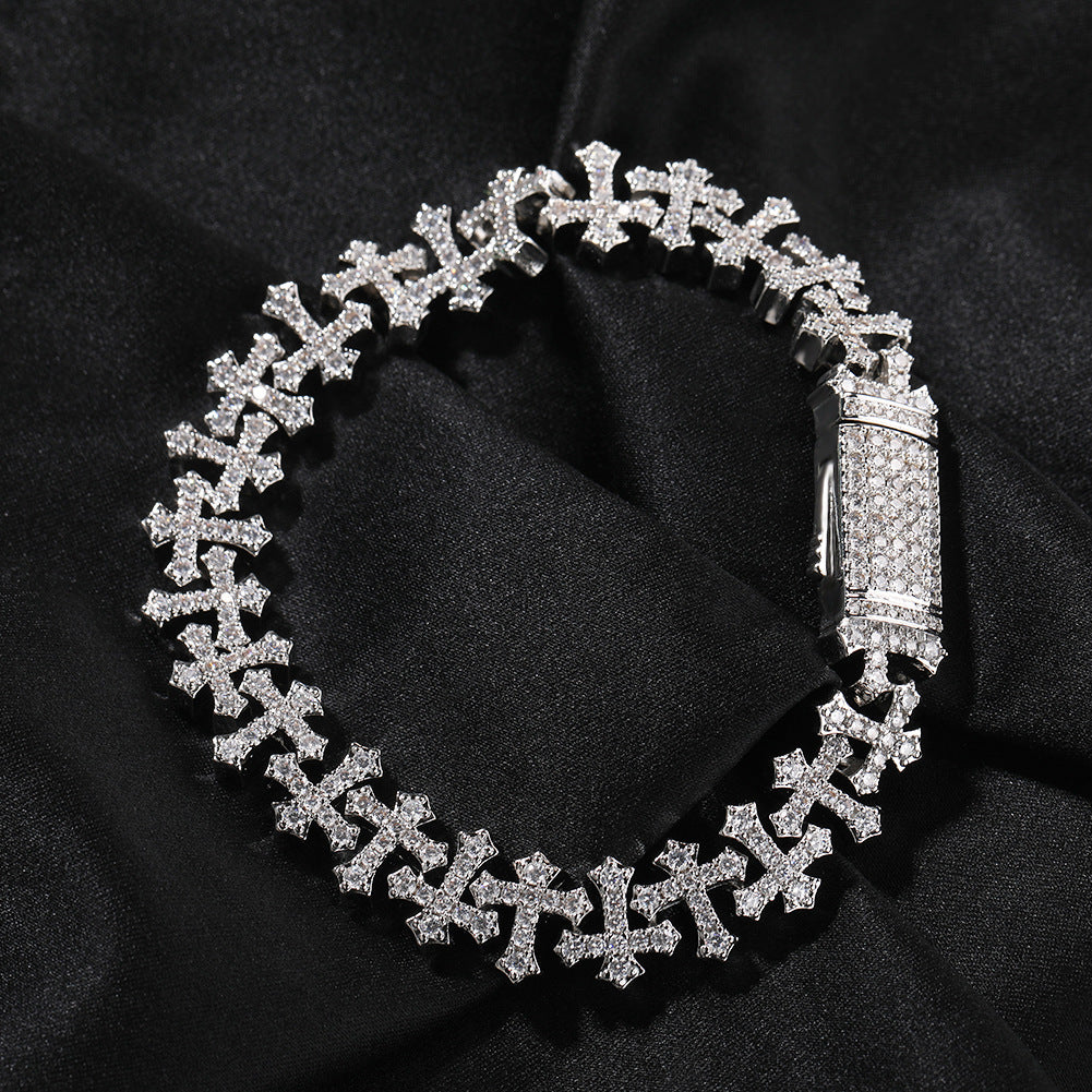 Iced Cross Bracelet — 11.5MM Zircon Hip-Hop Wristwear for Men