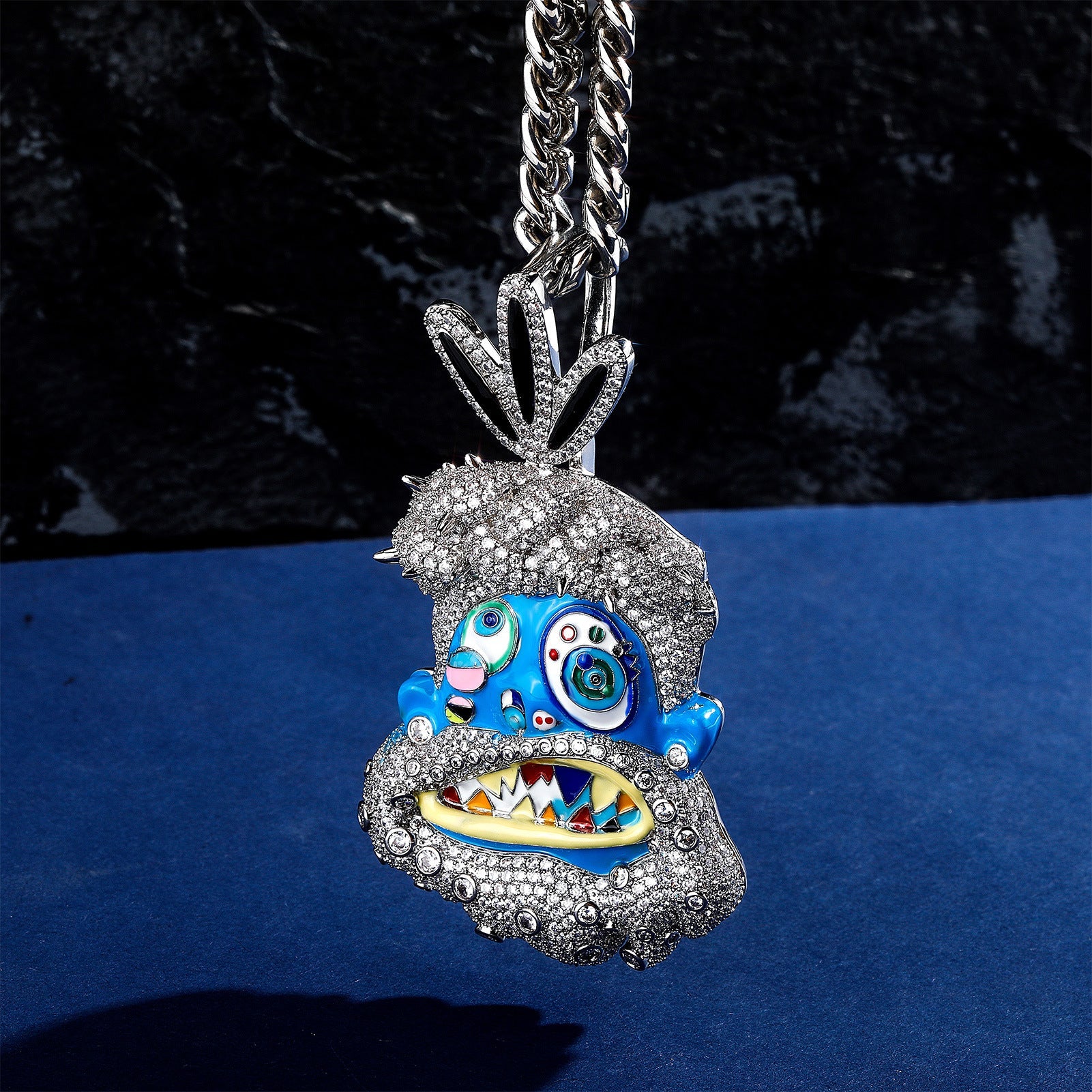 Colorful Drip Oil Diamond Cartoon Head Hip-Hop Pendant