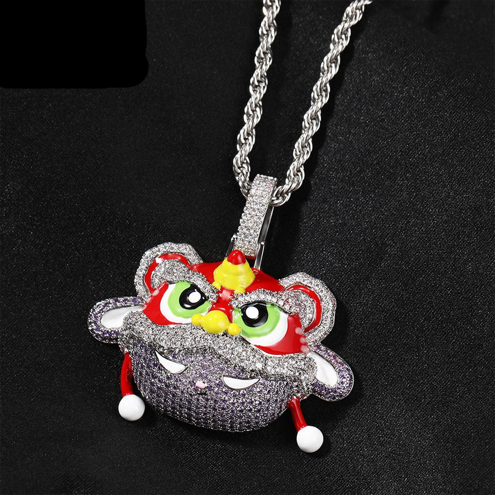 Diamond Ancient Lion Head Pendant Necklace