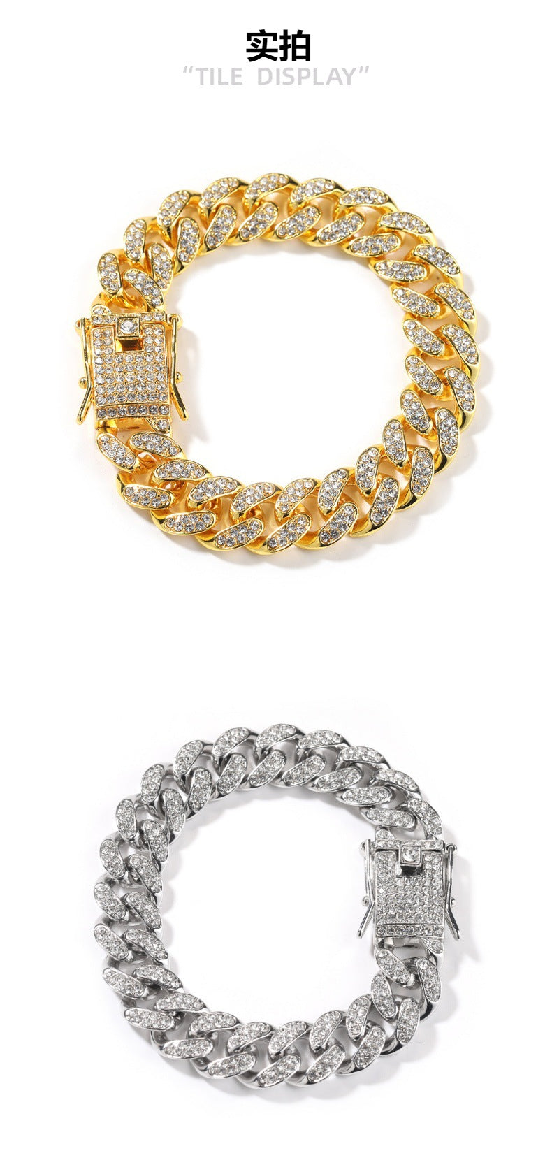 12MM Diamond-Encrusted Cuban Link Bracelet — Iced Out Thick Wristwear, Gold & Silver, 7" & 8"
