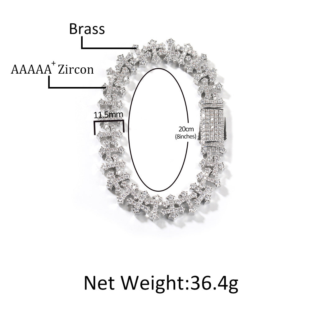 Iced Cross Bracelet — 11.5MM Zircon Hip-Hop Wristwear for Men