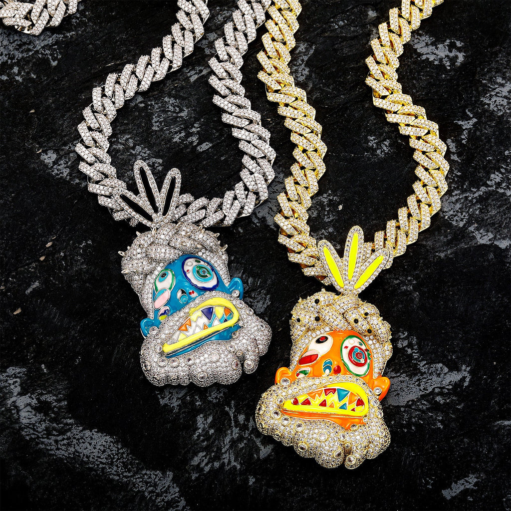 Colorful Drip Oil Diamond Cartoon Head Hip-Hop Pendant