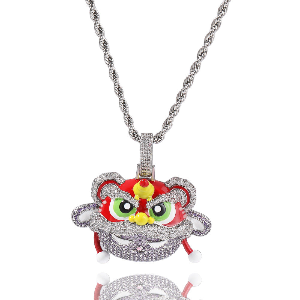 Diamond Ancient Lion Head Pendant Necklace