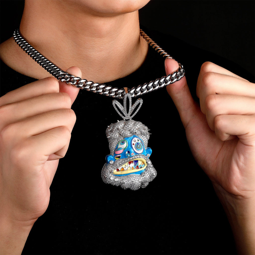 Colorful Drip Oil Diamond Cartoon Head Hip-Hop Pendant