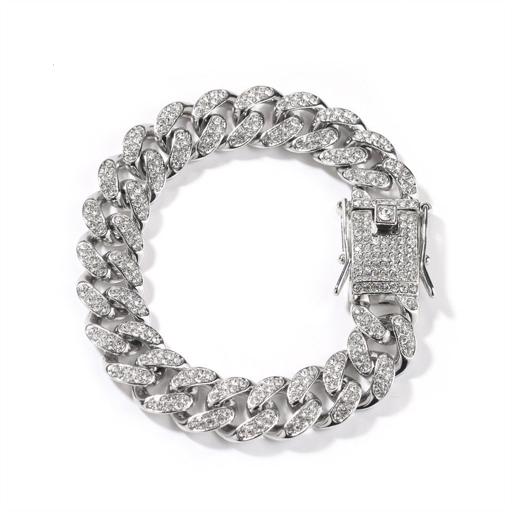 12MM Diamond-Encrusted Cuban Link Bracelet — Iced Out Thick Wristwear, Gold & Silver, 7" & 8"