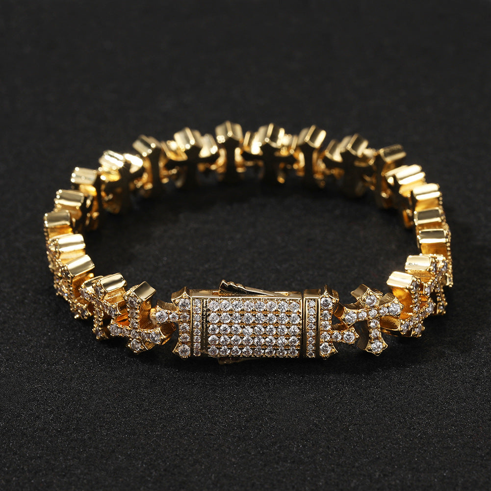 Iced Cross Bracelet — 11.5MM Zircon Hip-Hop Wristwear for Men