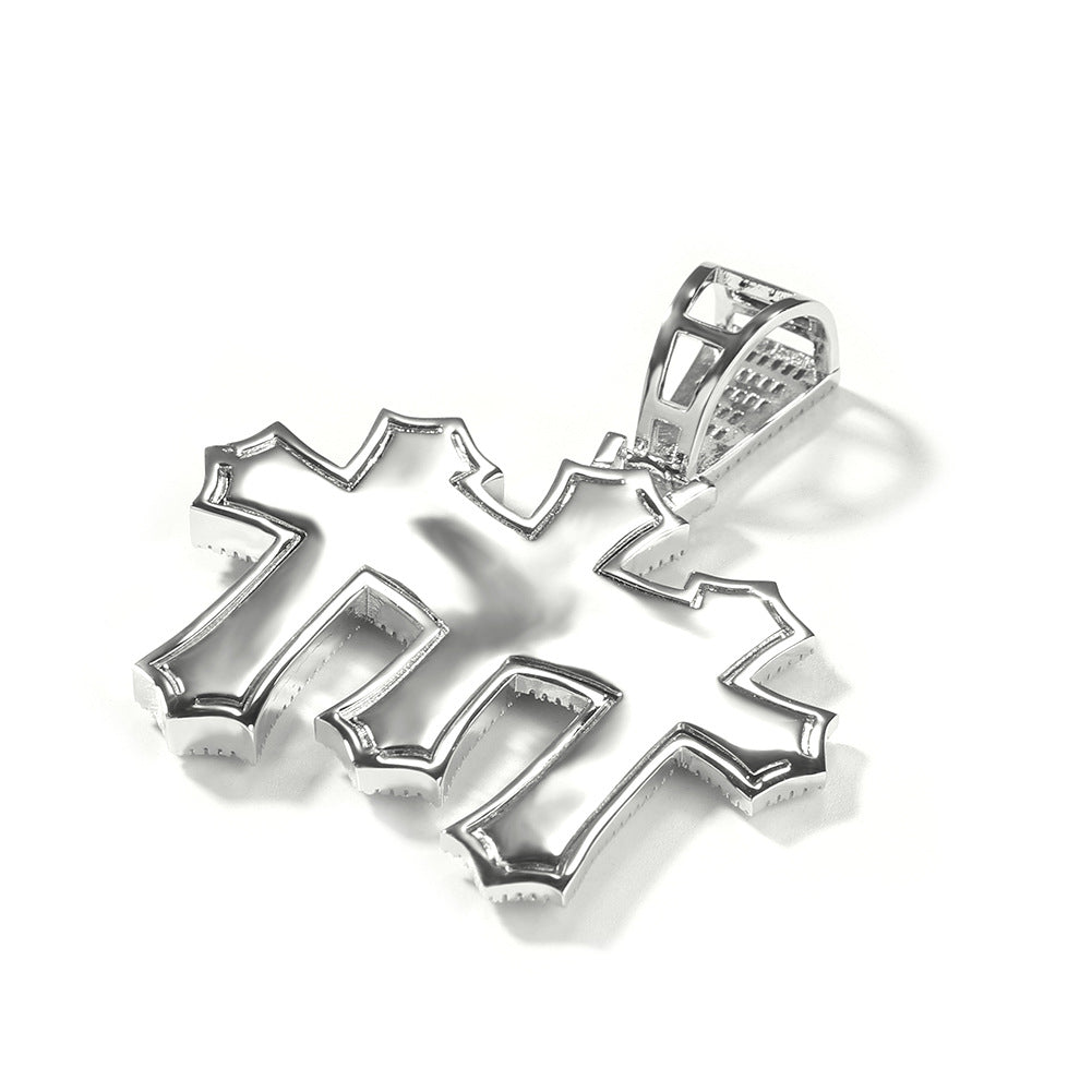 Square Zircon Diamond-Studded Cross Pendant — Geometric Iced Out Unisex Jewelry, Gold & Two-Tone, 24" Chain