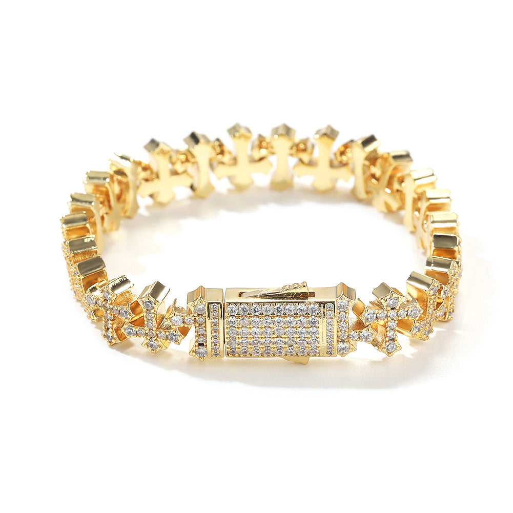 Iced Cross Bracelet — 11.5MM Zircon Hip-Hop Wristwear for Men