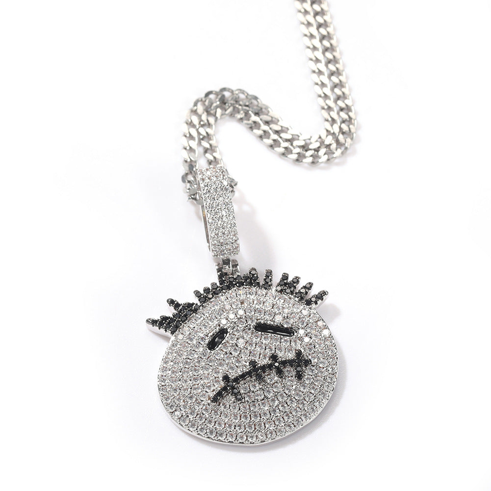 Zircon Spiky Cartoon Avatar Pendant Necklace — Iced Out Quirky Unisex Street Jewelry, Gold & Silver, 24" Chain