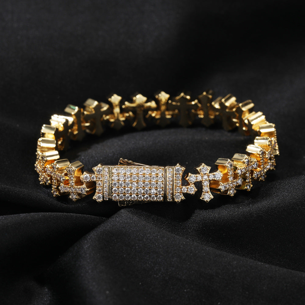 Iced Cross Bracelet — 11.5MM Zircon Hip-Hop Wristwear for Men