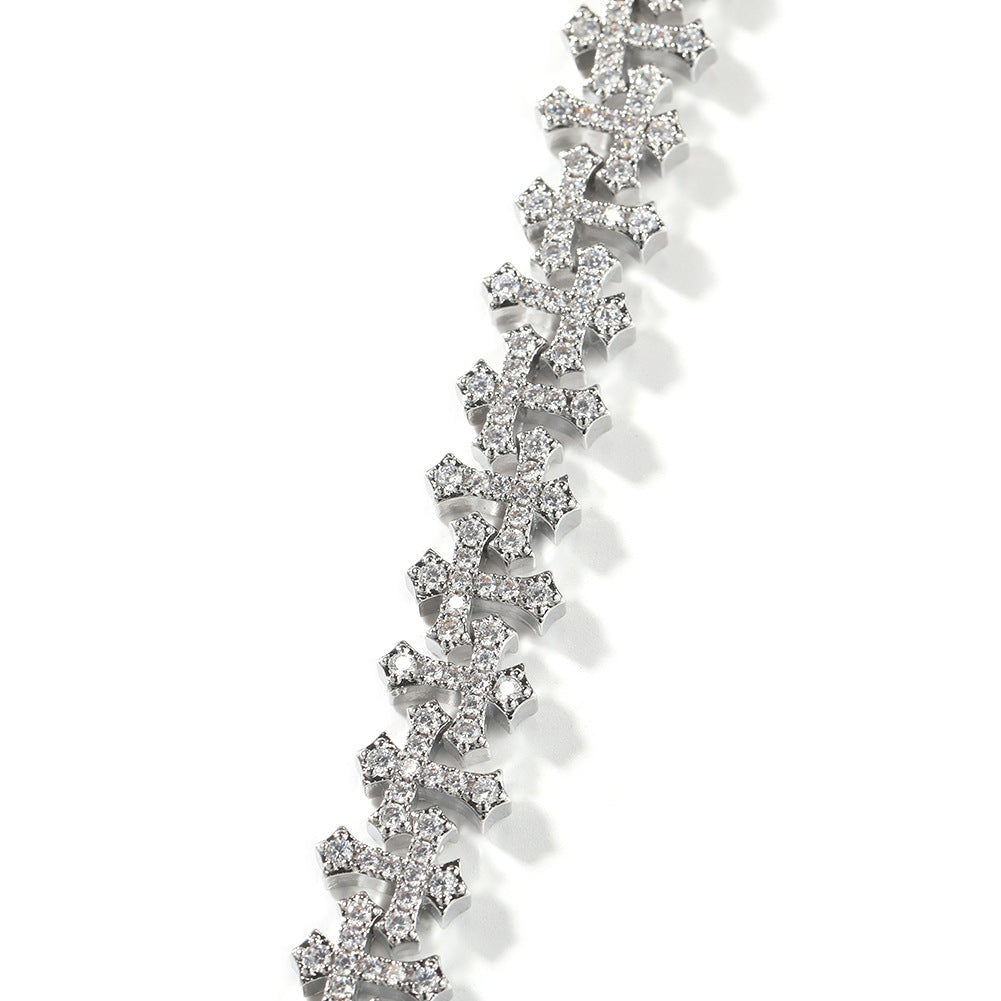 Iced Cross Bracelet — 11.5MM Zircon Hip-Hop Wristwear for Men