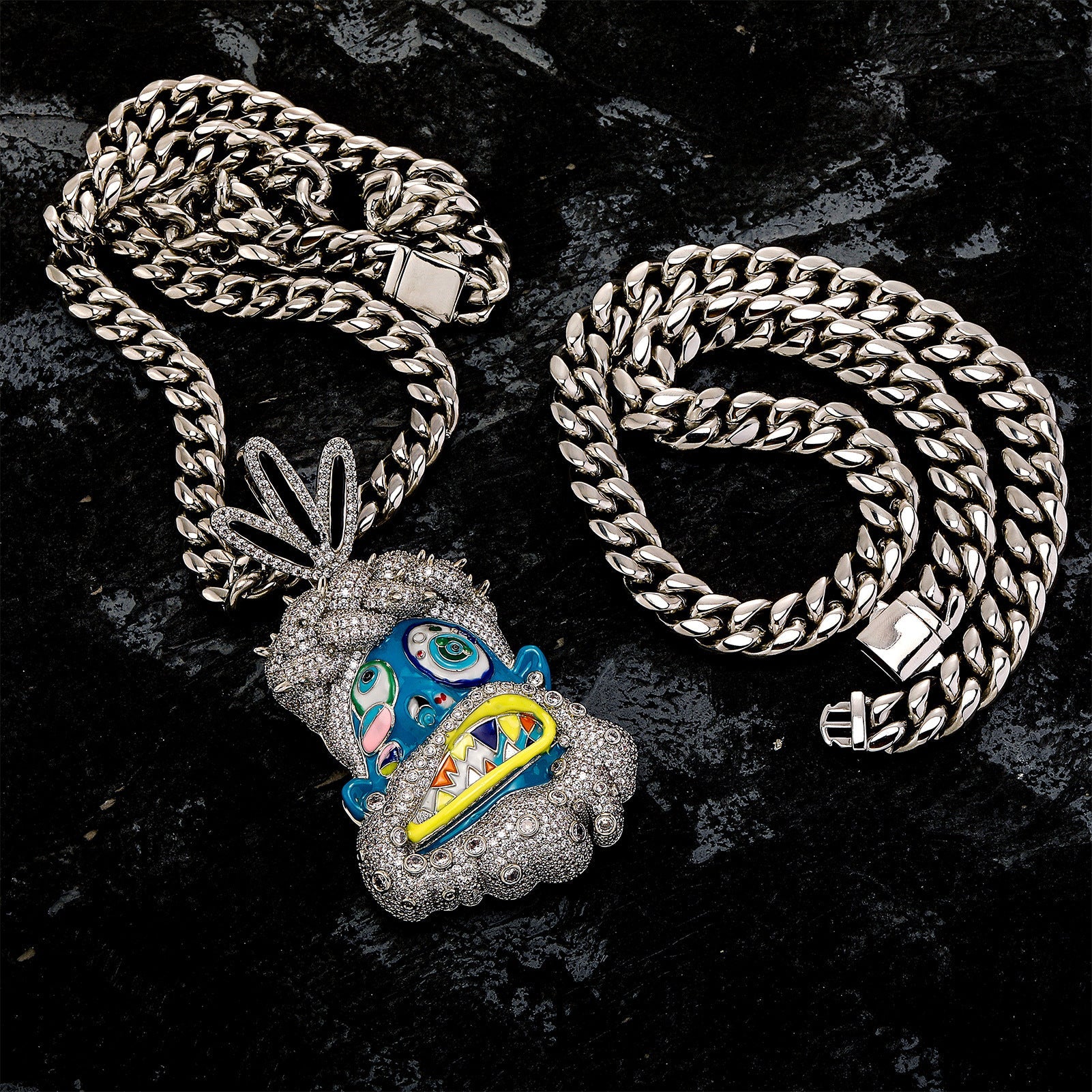 Colorful Drip Oil Diamond Cartoon Head Hip-Hop Pendant