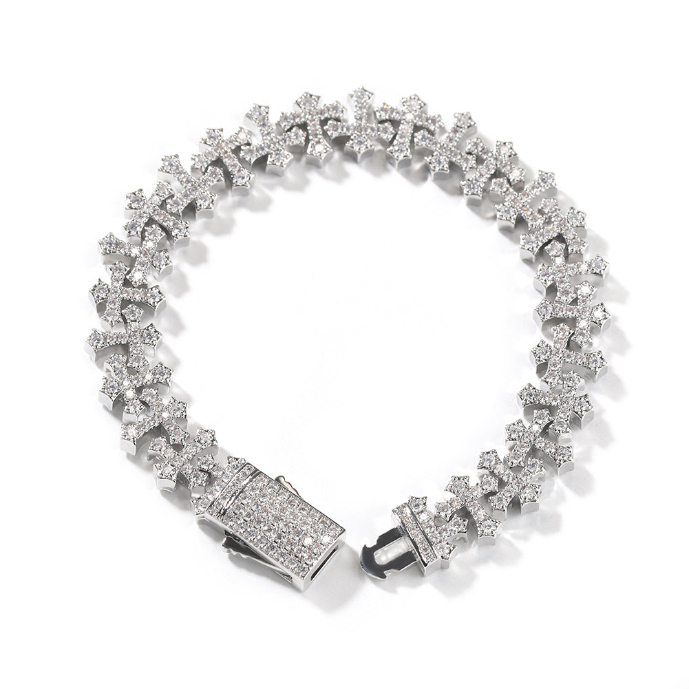 Iced Cross Bracelet — 11.5MM Zircon Hip-Hop Wristwear for Men