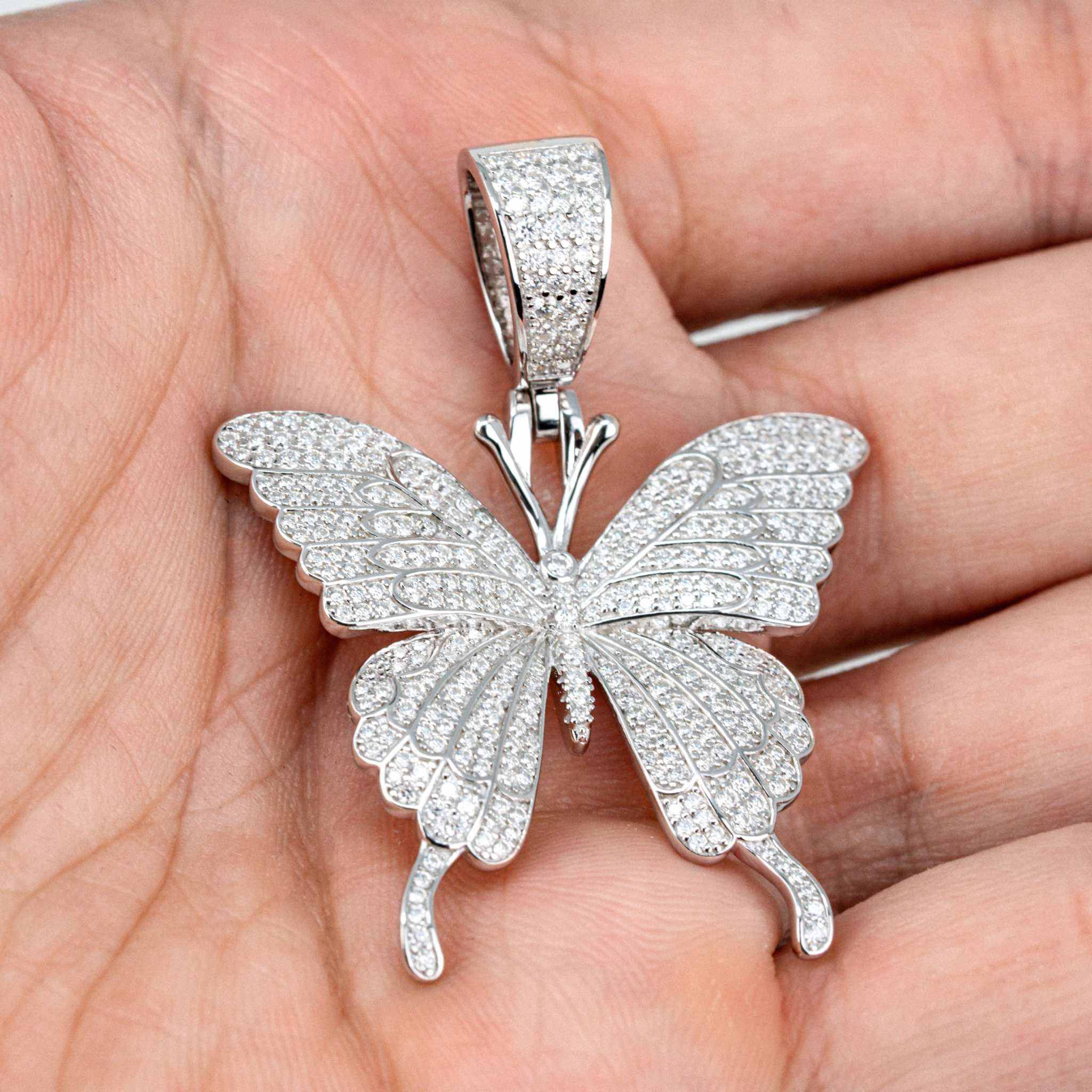 Women's Moissanite Butterfly Pendant in 925 Sterling Silver