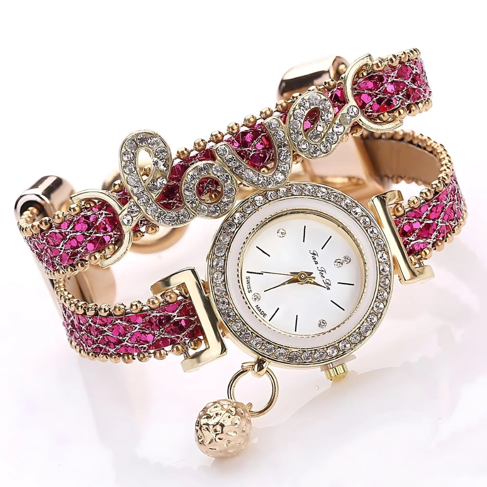 Dream Drums Love Script Diamond-Encrusted Watch