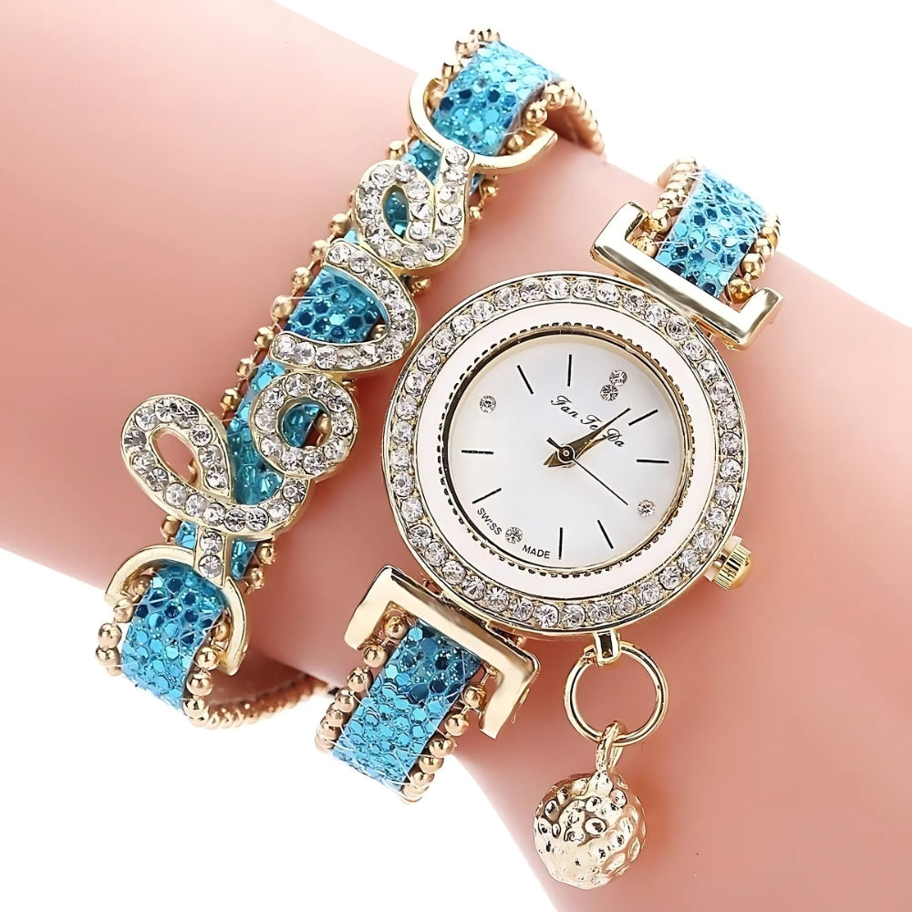 Dream Drums Love Script Diamond-Encrusted Watch