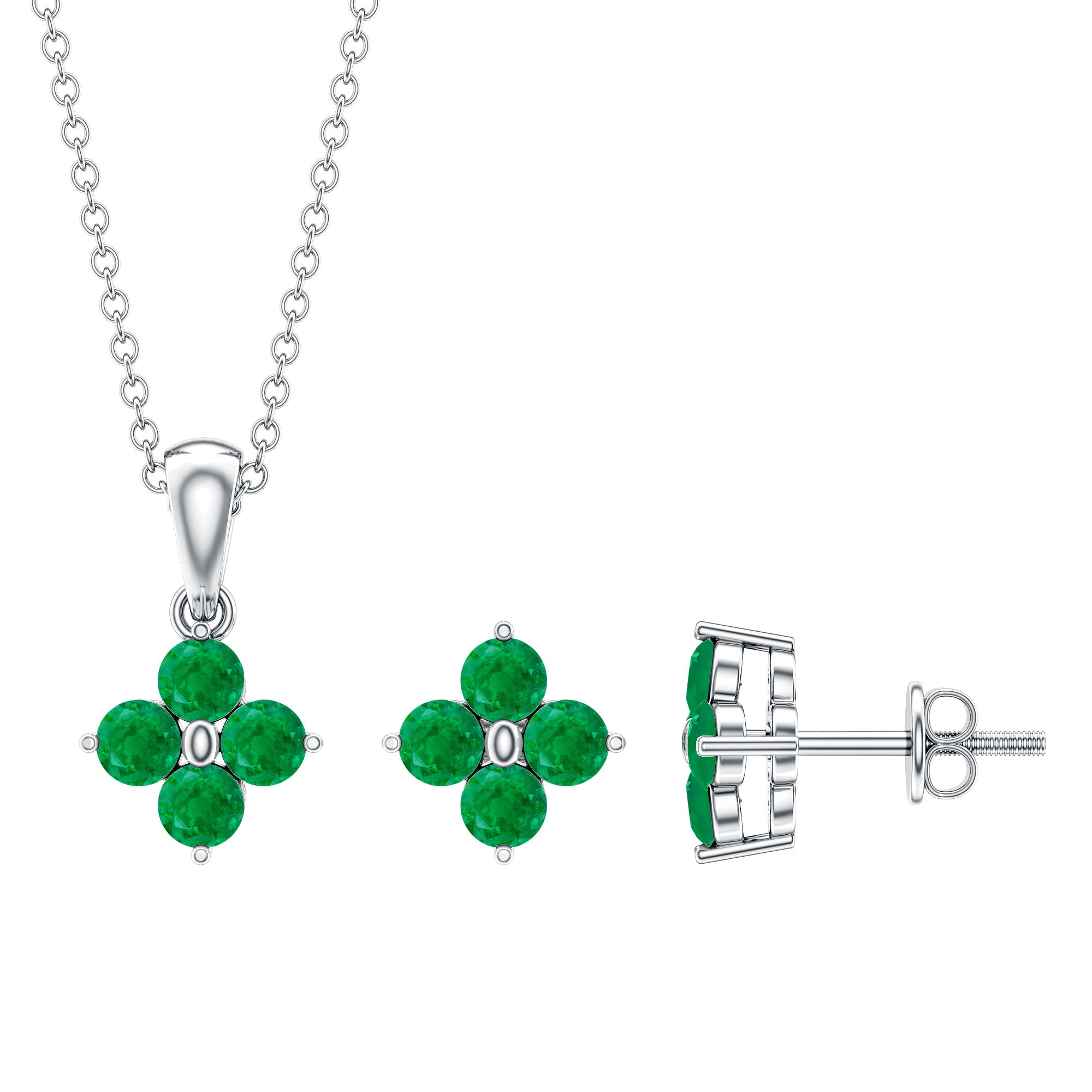 Natural Emerald Clover Jewelry Set for Women — Lucky Four-Leaf Clover Necklace, Earrings & Ring