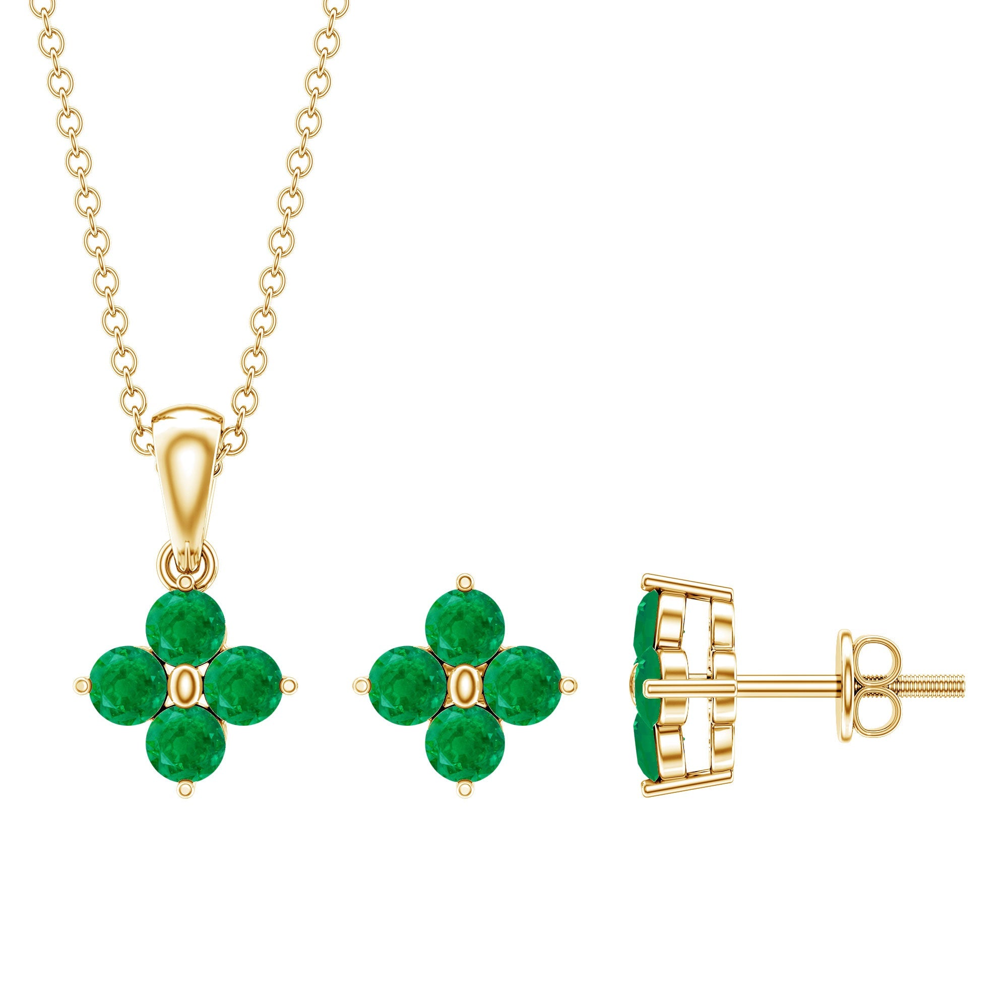 Natural Emerald Clover Jewelry Set for Women — Lucky Four-Leaf Clover Necklace, Earrings & Ring
