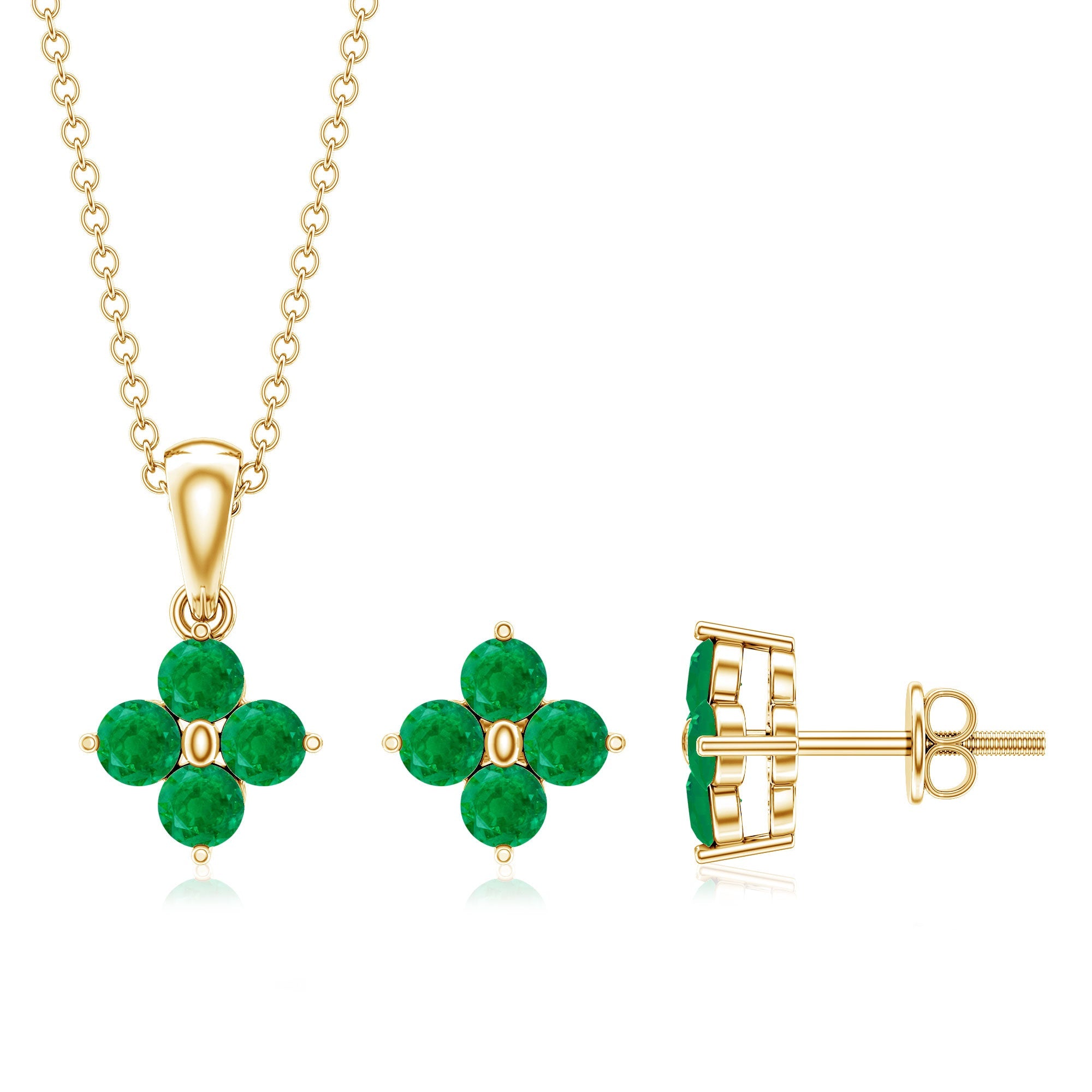 Natural Emerald Clover Jewelry Set for Women — Lucky Four-Leaf Clover Necklace, Earrings & Ring