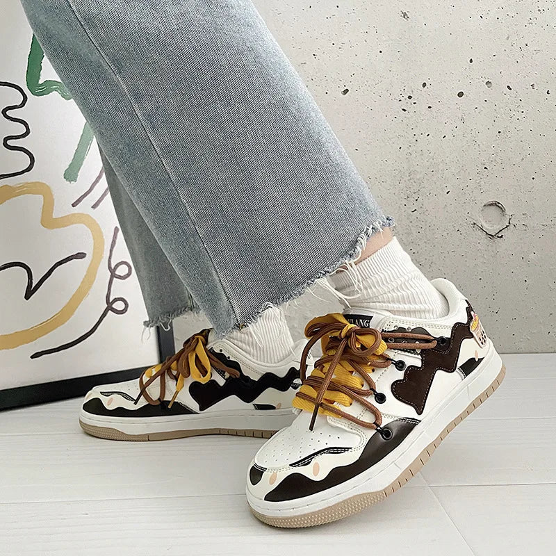 Retro Heart Pattern Skateboard Shoes — Y2K Fashion Sneakers