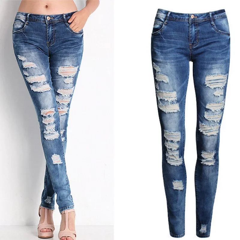 Women's High Waist Ripped Skinny Jeans – Slim Fit Stretch Denim S–3XL