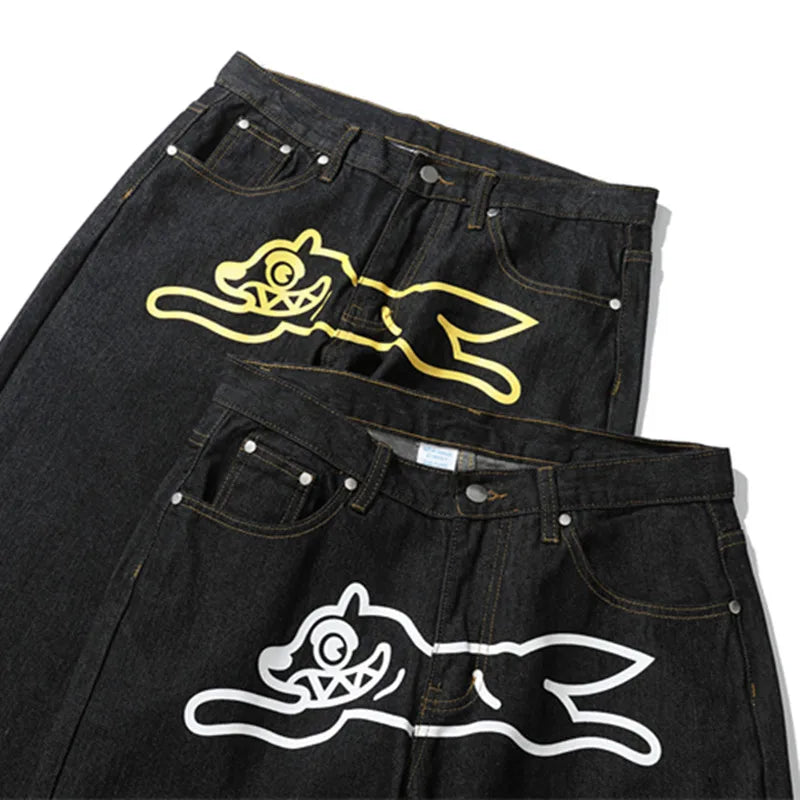 Y2K Baggy Straight Leg Goth Denim Jeans for Men — Loose Fit Streetwear Pants