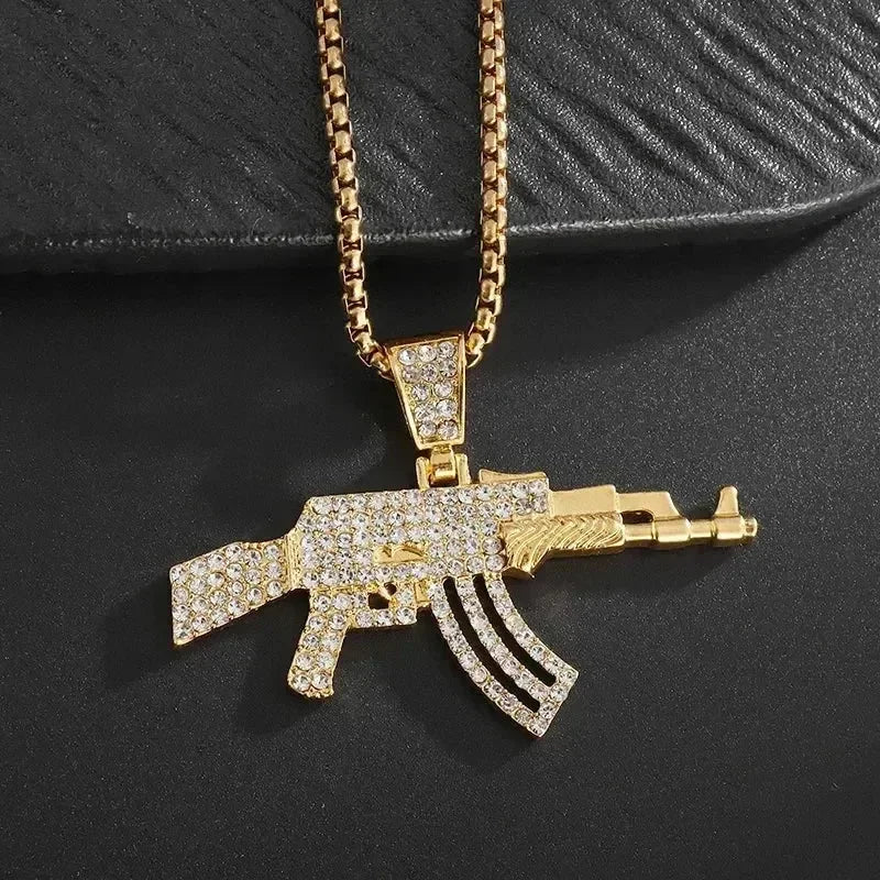 AK-47 Hip-Hop Gun Pendant Necklace — Bold Street Culture Zinc Alloy Jewelry, Gold & Silver, 39 Styles