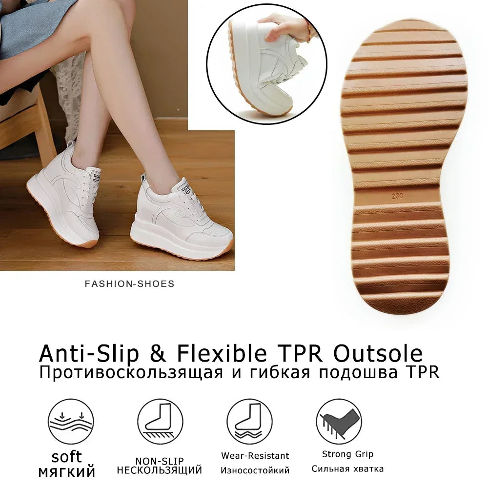 Fujin 10cm Platform Wedge Chunky Sneakers – Genuine Leather Women's Summer & Autumn Shoes