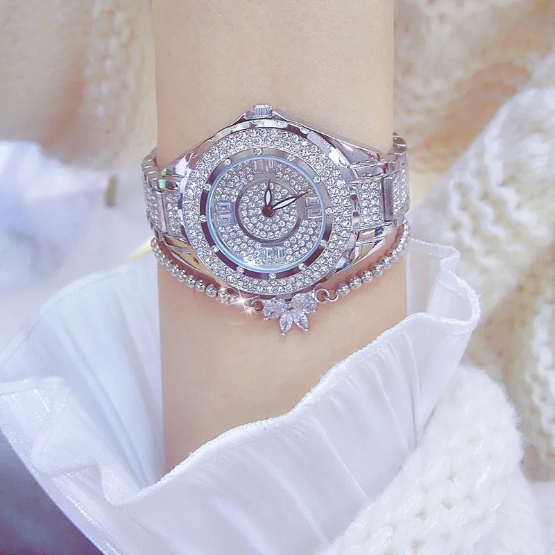 Crystal Diamond Watch for Women — Elegant Rose Gold, Gold & Silver with Bracelet Set | FireDrips