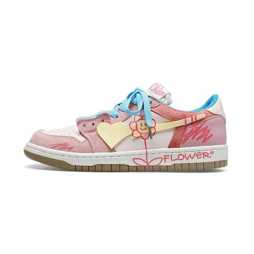 Retro Heart Pattern Skateboard Shoes — Y2K Fashion Sneakers