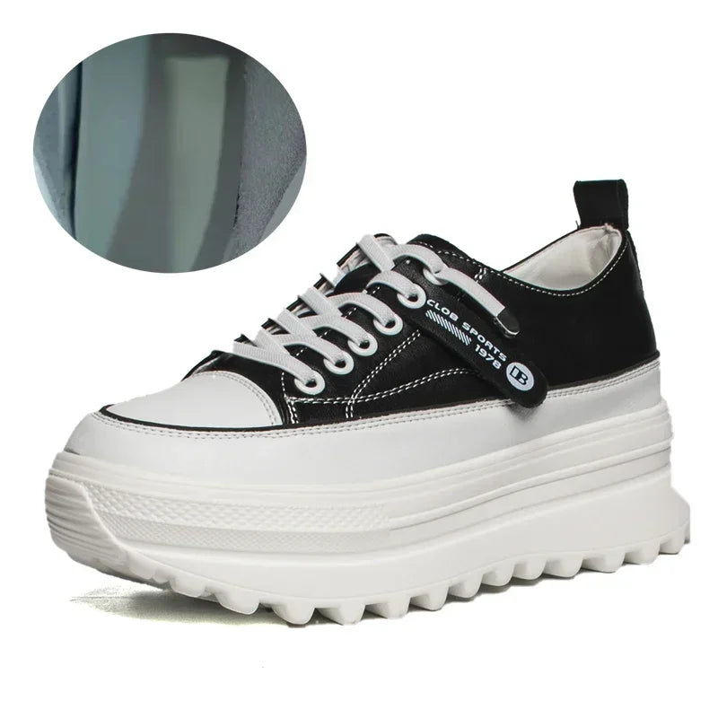 Fujin Genuine Leather Platform Wedge Chunky Sneakers – Lace-Up Street Style