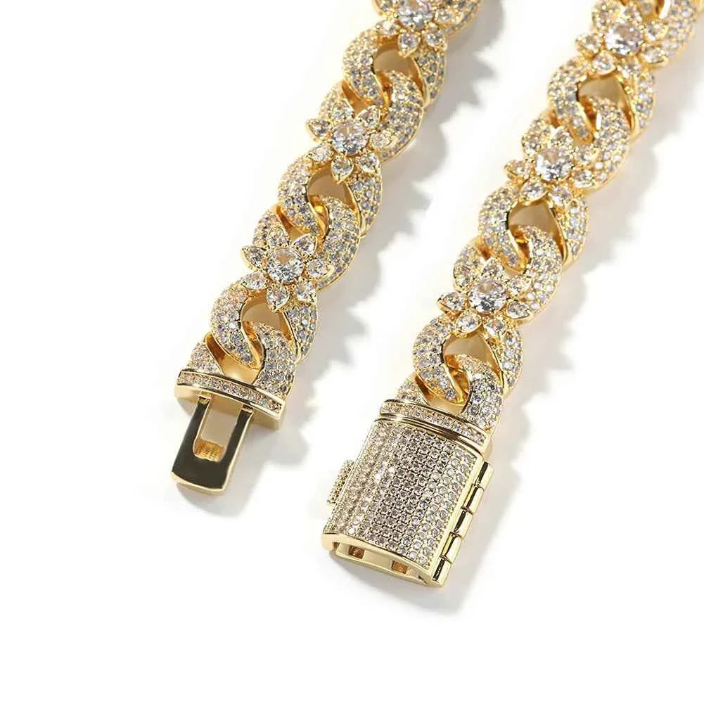 Colorful Floral Cuban Link Necklace & Bracelet Set