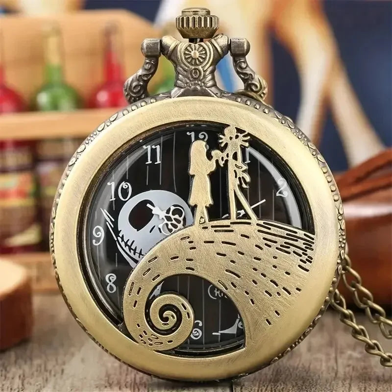 Skeleton Pocket Watch with Chain — Vintage Quartz Fob Watch for Men & Women | FireDrips